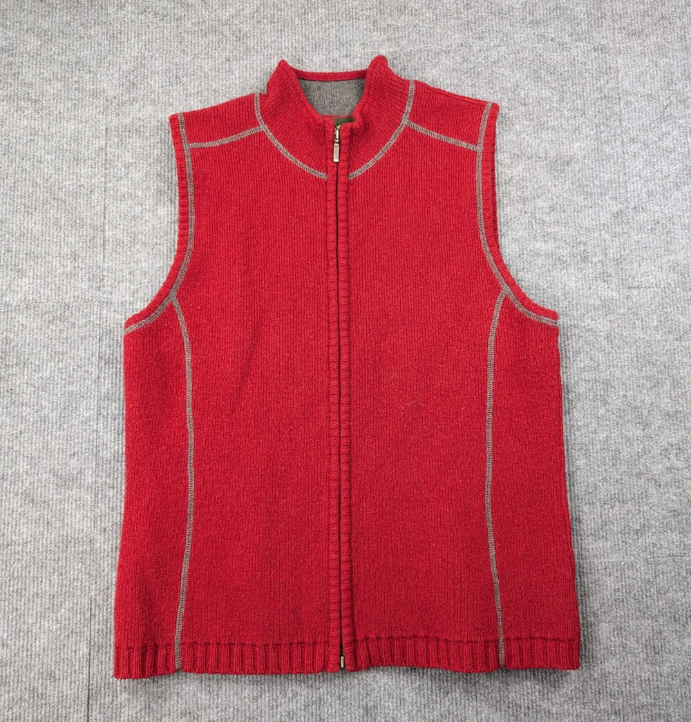 Eddie Bauer Vest Womens Large Lambs Wool Outdoors Red Knit Fleece Hike Utility
